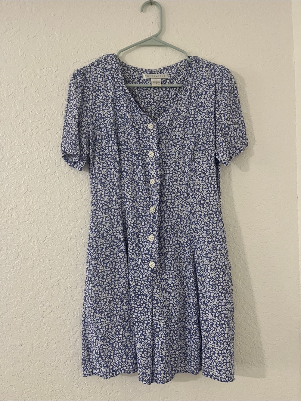90s Vintage The Limited Blue Floral Button-Front Dress